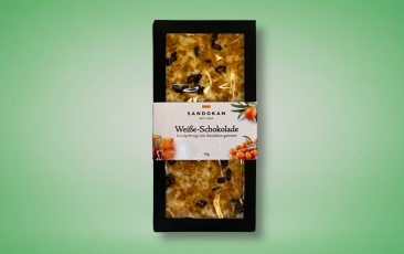 Weiße Schokolade mit Sanddorn, handgefertigt Tafel 90g