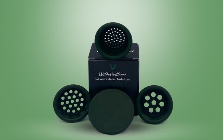 Wilde Grillerei Gewürzstreu-Aufsätze 3er Set - 3 Lochgrößen inkl. 3 Deckel