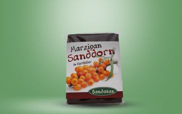 Marzipan-Sanddorn in Zartbitterschokolade Tafel 75g